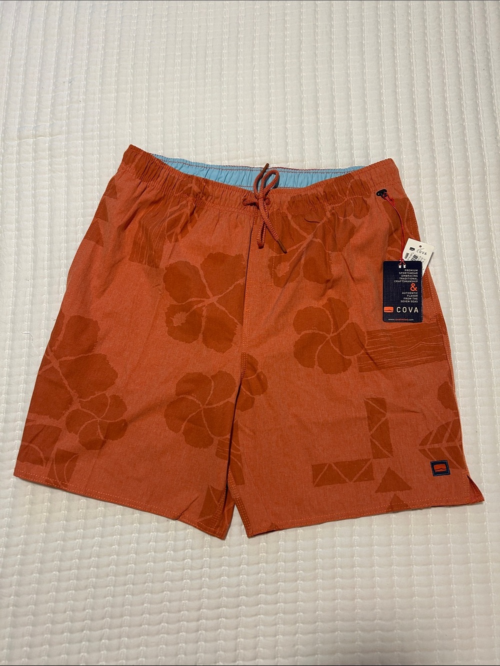 COVĀ Orange Floral Swim Trunks – Men's Quick-Dry Board Shorts